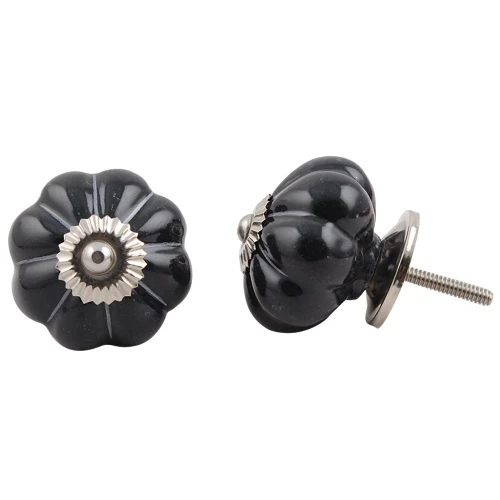 IndianShelf 2 Pieces Dresser Knobs Vintage | Solid Kitchen Knobs and Pulls for Cabinets | Dresser Drawer Pulls Black | Bathroom Knobs Ceramic | Cabinet Knobs Unique | Flower Knobs for Dresser Drawers