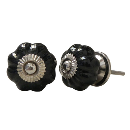 Indian Shelf 4 Pieces Knob Hardware | Pumpkin Solid Unique Knobs for Cabinets | Black Vintage Drawer Knobs | Ceramic Dresser Knobs | Dresser Drawer Knobs and Pulls | Kitchen Cabinet Door Pulls
