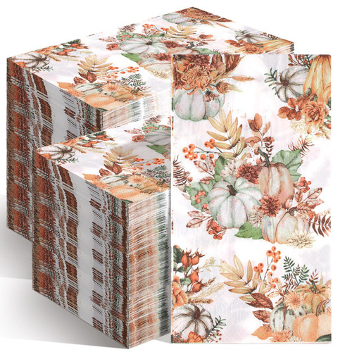 200 Pcs Fall Pumpkins Guest Napkins Thanksgiving Disposable Hand Towels for Bathroom White Pumpkins Decorative Guests Towel Autumn Harvest Paper Napkins for Dinner Home Kitchen Bathroom Holiday Party