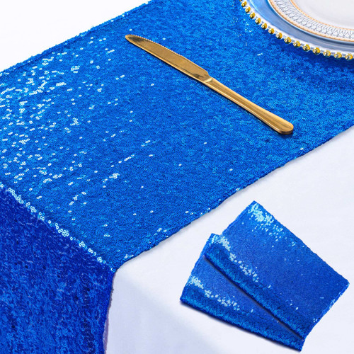 Blue-Sequin Table Runners-2 Packs-12x72-Inches Glitter Table Runner for Parties Royal Blue Wedding Table Runner Baby Shower Table Runner Birthday Party Event Table Decor