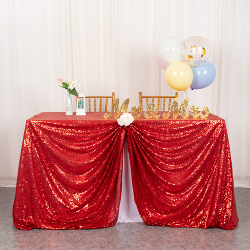 Sequin Tablecloth Rectangle 50x72-Inch Red Table Cloths for Parties Rectangular Tablecloth Overlay Glitter Red Sequin Fabric Table Linens Birthday/Baby Shower