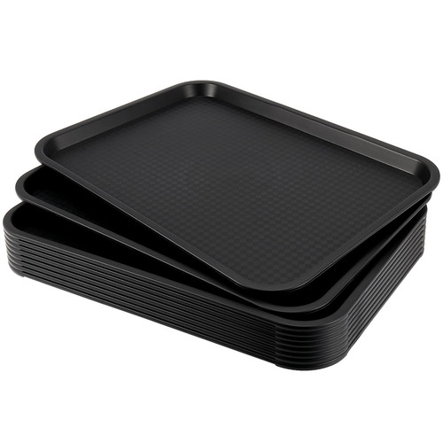 HEIHAK 10 Pack Black Plastic Fast Food Tray, 14 x 10 Inch Plastic Cafeteria Trays with Textured Surface, Rectangular Fast Food Serving Trays for Serving and Carrying Food in Restaurant Cafeteria