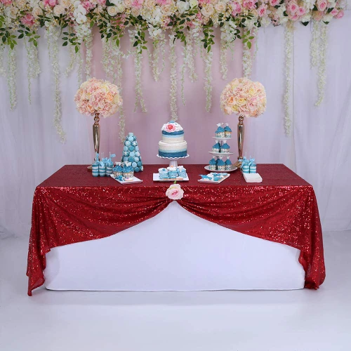 Trlyc Red Sequin Tablecloth - Seamless Wedding Sequin Tablecloth Overlay 55x55 Inch for Wedding