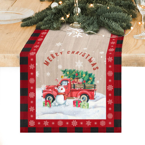 Rustic Christmas Table Runner Buffalo Plaid Xmas Red Truck Table Runner 72 Inches Long Kitchen Dining Christmas Table Decorations for Indoor Outdoor Home Party Decor
