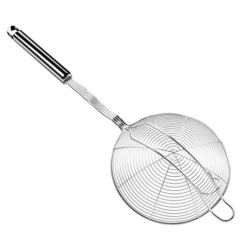 Aettechgd Steel Spider Strainer Skimmer Ladle, Strainer Spider Skimmers for Kitchen Cooking and Frying, Premium Strainer Spoon with Long Handle Double Hook Diameter: 6 Inch, Total Length: 17 Inch