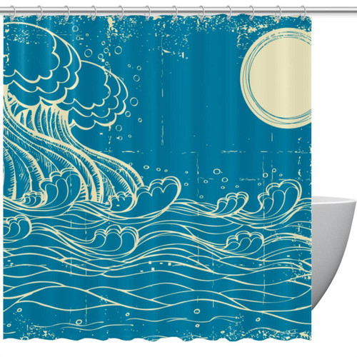 KQNZT Shower Curtains for Bathroom, Fabric Shower Curtain with Hooks, Stylish Modern Curtain, Bath Decor, Wave Moon KQNZT Shower Curtains for Bathroom, Fabric Shower Curtain with Hooks, Stylish Modern Curtain, Bath Decor, Wave Moon