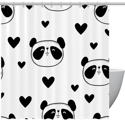 KQNZT Shower Curtains for Bathroom, Fabric Shower Curtain with Hooks, Stylish Modern Curtain, Bath Decor, Panda Heart Animal Cartoon