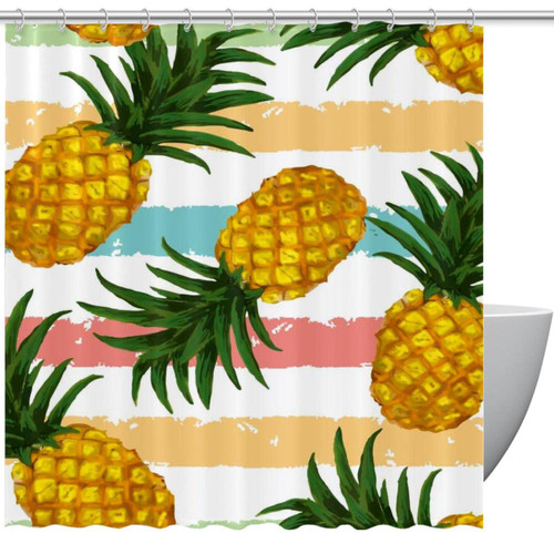 KQNZT Shower Curtains for Bathroom, Fabric Shower Curtain with Hooks, Stylish Modern Curtain, Bath Decor, Tropical Fruit Pineapple Stripes KQNZT Shower Curtains for Bathroom, Fabric Shower Curtain with Hooks, Stylish Modern Curtain, Bath Decor, Tropical Fruit Pineapple Stripes