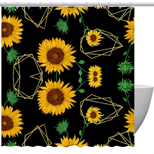KQNZT Shower Curtains for Bathroom, Fabric Shower Curtain with Hooks, Stylish Modern Curtain, Bath Decor, Sunflower Geometric Pattern