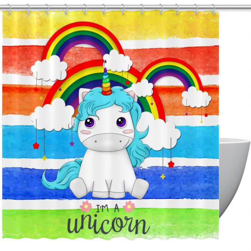 KQNZT Shower Curtains for Bathroom, Fabric Shower Curtain with Hooks, Stylish Modern Curtain, Bath Decor, Unicorn Stripes Rainbow Flower