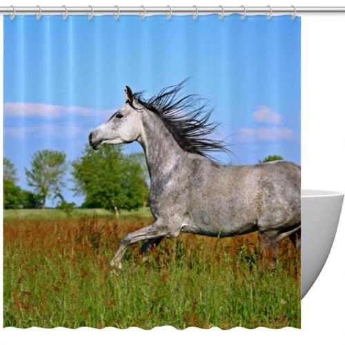 KQNZT Shower Curtains for Bathroom, Fabric Shower Curtain with Hooks, Stylish Modern Curtain, Bath Decor, Animal Gray Horse