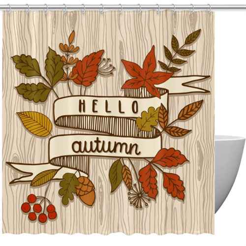 KQNZT Shower Curtains for Bathroom, Fabric Shower Curtain with Hooks, Stylish Modern Curtain, Bath Decor, Hello Autumn Maple Berry Vintage
