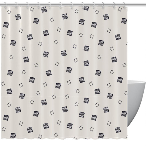 KQNZT Shower Curtains for Bathroom, Fabric Shower Curtain with Hooks, Stylish Modern Curtain, Bath Decor, Modern Gray Square Pattern Geometric
