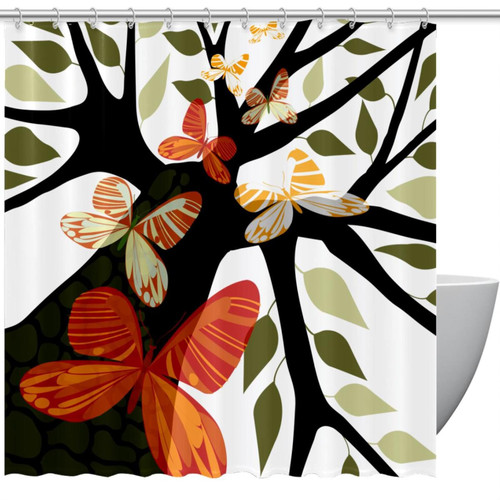 KQNZT Shower Curtains for Bathroom, Fabric Shower Curtain with Hooks, Stylish Modern Curtain, Bath Decor, Modern Abstract Art Butterfly Tree