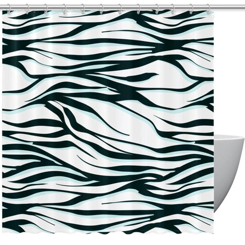 KQNZT Shower Curtains for Bathroom, Fabric Shower Curtain with Hooks, Stylish Modern Curtain, Bath Decor, Zebra Grain Classic Animal Parten Black Blue