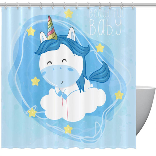 KQNZT Shower Curtains for Bathroom, Fabric Shower Curtain with Hooks, Stylish Modern Curtain, Bath Decor, Unicorn Cartoon Blue