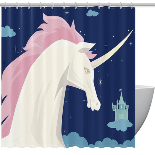 KQNZT Shower Curtains for Bathroom, Fabric Shower Curtain with Hooks, Stylish Modern Curtain, Bath Decor, Unicorn Cartoon Castle