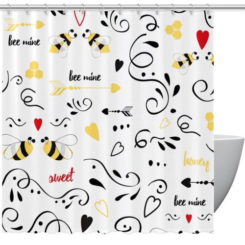 KQNZT Shower Curtains for Bathroom, Fabric Shower Curtain with Hooks, Stylish Modern Curtain, Bath Decor, Valentine's Day Cartoon Bee