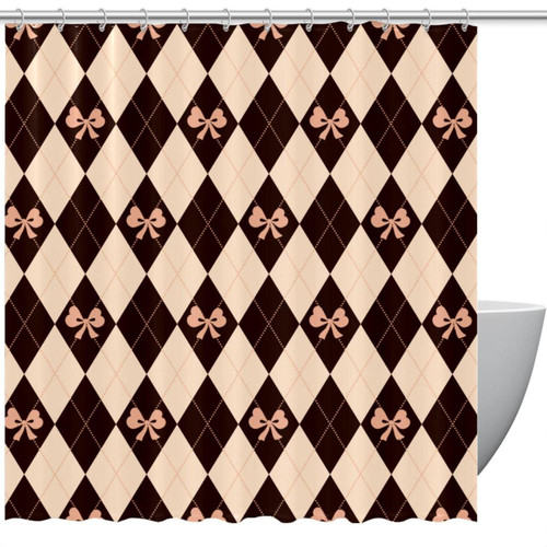KQNZT Shower Curtains for Bathroom, Fabric Shower Curtain with Hooks, Stylish Modern Curtain, Bath Decor, Bow Tie Brown Diamond Check Argyle Parten