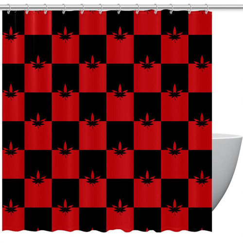 KQNZT Shower Curtains for Bathroom, Fabric Shower Curtain with Hooks, Stylish Modern Curtain, Bath Decor, Check Black Red Vintage Maple Leaf