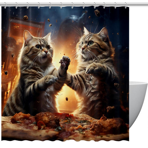 KQNZT Shower Curtains for Bathroom, Fabric Shower Curtain with Hooks, Stylish Modern Curtain, Bath Decor, Animal Funny Pizza and Cats KQNZT Shower Curtains for Bathroom, Fabric Shower Curtain with Hooks, Stylish Modern Curtain, Bath Decor, Animal Funny Pizza and Cats