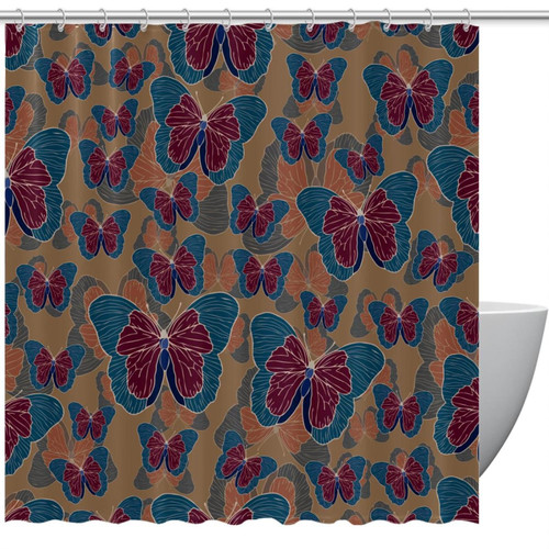 KQNZT Shower Curtains for Bathroom, Fabric Shower Curtain with Hooks, Stylish Modern Curtain, Bath Decor, Vintage Butterfly Flower Retro