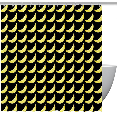 KQNZT Shower Curtains for Bathroom, Fabric Shower Curtain with Hooks, Stylish Modern Curtain, Bath Decor, Cartoon Tropical Fruit Banana Black