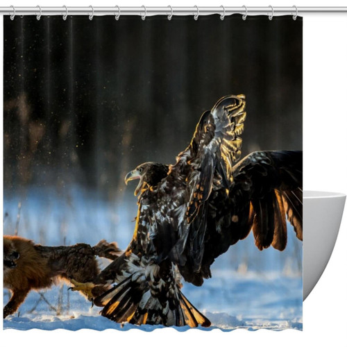 KQNZT Shower Curtains for Bathroom, Fabric Shower Curtain with Hooks, Stylish Modern Curtain, Bath Decor, Snow Animal Fox Eagle