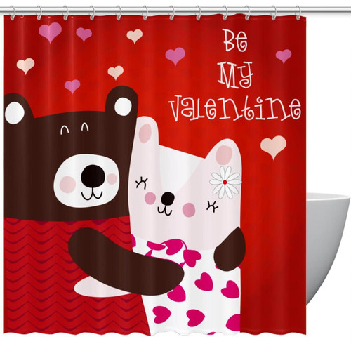 KQNZT Shower Curtains for Bathroom, Fabric Shower Curtain with Hooks, Stylish Modern Curtain, Bath Decor, Valentine's Day Cartoon Bear Couple