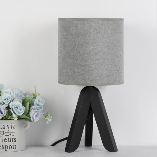 smusei Table Lamp Small Bedside Lamp for Nightstand Side Table Lamp with Grey Fabric Lampshade Modern Table Lamp Small Desk Lamp for Home Office, Study Room, Bedroom, Living Room, Dorm (Grey & Black)