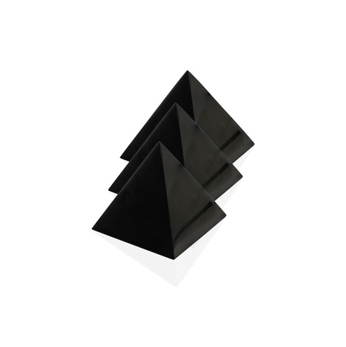 Heka Naturals Polished Shungite Black Stone Pyramid Set of 3 | 2 Inch - Desk Decor Shungite Stone for Home or Office - Chakra Stones, Healing Crystals, Meditation Pyramid