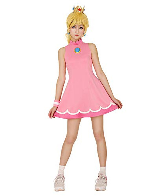 Miccostumes Women's Princess Peach Tennis Dress Cosplay Costume with Crown (M) Miccostumes Women's Princess Peach Tennis Dress Cosplay Costume with Crown (M)