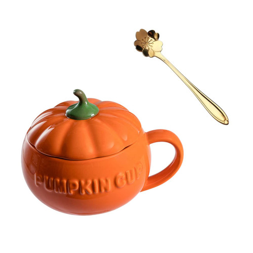 BESTOYARD 1 PC pumpkin cup espresso mug coffee glass with lid mug with lid water drinking cup orange pumpkin mug Orange Latte Cups Pumpkin Ceramic Cup Halloween Ceramic Cup with Lid Milk Cup