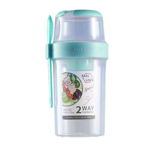 Keep Fit Salad Meal Shaker Cup,Salad Container for Lunch, Portable Fruit and Vegetable Salad Cups Container with Fork & Salad Dressing Holder Blue size-M
