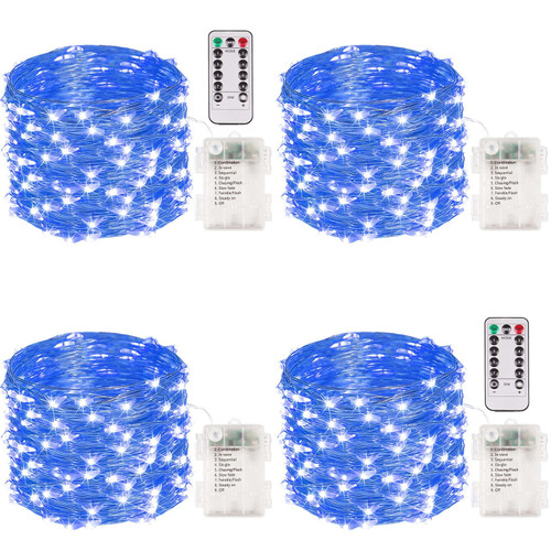 4-Pack 33FT 100 LED Fairy Lights Battery Operated with Remote & Timer, Fairy Christmas String Lights for Bedroom Decor, Waterproof 8 Modes Twinkle Lights for Room Garden Party Wedding (Blue) 4-Pack 33FT 100 LED Fairy Lights Battery Operated with Remote & Timer, Fairy Christmas String Lights for Bedroom Decor, Waterproof 8 Modes Twinkle Lights for Room Garden Party Wedding (Blue)