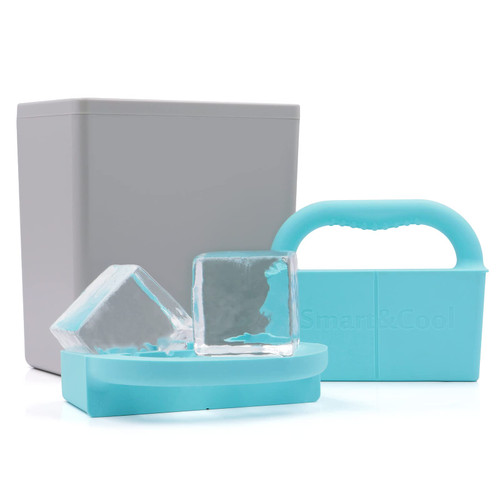 SMART&COOL Clear Ice Cube Maker | Crystal Clear Ice Cube Mold | 2 Square Ice Cubes Tray | Ice Tongs Included