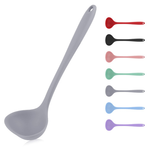 Soup Ladle, Seamless Spoon for Cooking, Silicone Ladle, Non-stick Ladle Spoon, Silicone Small Soup Spoon, Gravy Ladle with Non-slip Handle (Gray)