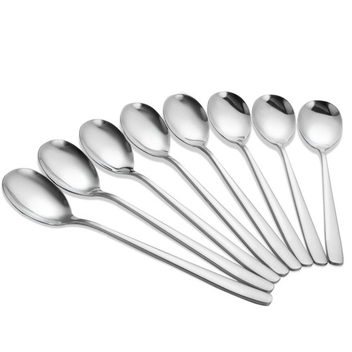 8 Pieces Stainless Steel Korean Spoons with Long Handles,8 Inch Soup Spoons,XEVOM Rice Spoons, Asian Soup Spoons(Silver)