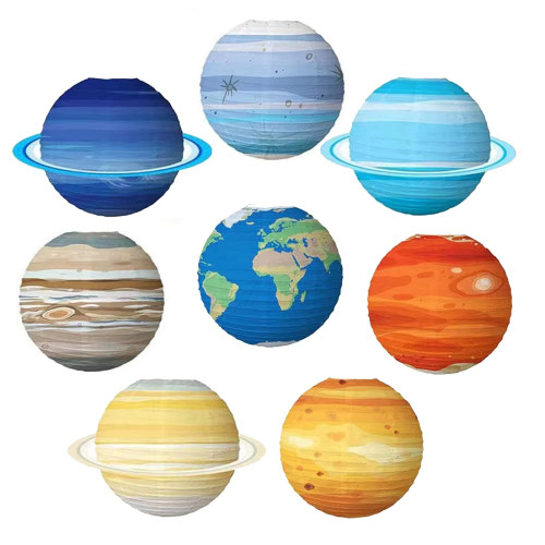 8PCS Solar System Planets Hanging Paper Lanterns 12Inch Outer Space Out of This World Galaxy Planets Paper Lanterns Party Decorations for Kids Birthday Space Theme Party Decorations
