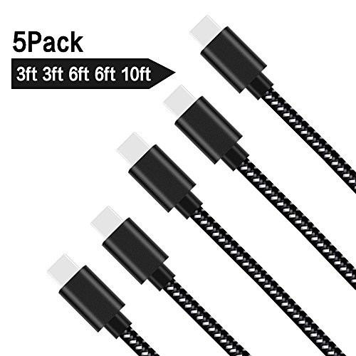USB Type C Cable, VPR [5Pack 3ft/3ft/6ft/6ft/10ft] Nylon Braided Type A to C Data Charging Cable for Samsung Galaxy S8/ S8+ Plus, Note 8, Z981, LG G6 G5, Nintendo Switch, Nexus 6P 5X (Black+White)