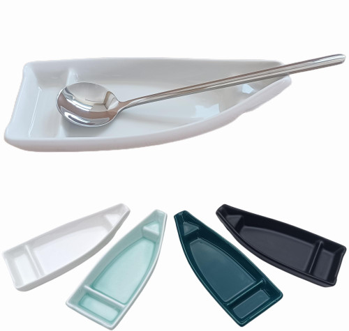 Coffee Spoon and Rest Set of 2 Pieces, Boat Shaped Coffee Spoon Rest for Coffee Bar Tea Spoon Rest Coffee Spoon Holder Small Spoon Rest for Coffee Station, Gift for Coffee Drinkers (White)