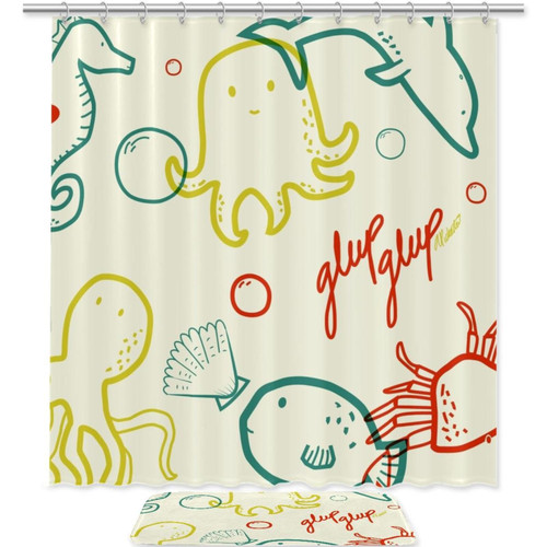 KQNZT 2Pcs Shower Curtain Sets, Bathroom Sets with Shower Curtain, Bath Mat, Shower Curtain with 12 Hooks for Bathroom Set Decor, Octopus Shell Fish Seahorse Ocean KQNZT 2Pcs Shower Curtain Sets, Bathroom Sets with Shower Curtain, Bath Mat, Shower Curtain with 12 Hooks for Bathroom Set Decor, Octopus Shell Fish Seahorse Ocean