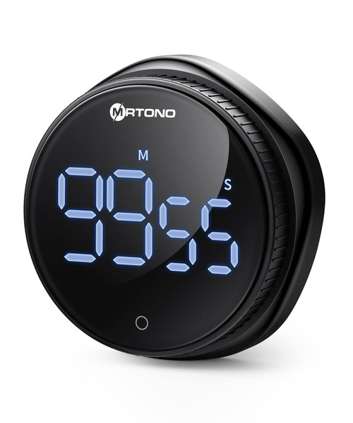 MrToNo Digital Kitchen Timer - Magnetic Countdown Countup Cooking Timer Gym Timer with Large LED Display Adjustable Volume and Brightness, Easy to Use for Kids and Seniors Black