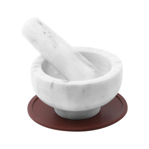 HEVSTIL Marble Mortar,Mortar and Pestle Set Mortar and Pestle Set Polished Natural Marble Stone Guacamole with Base Silicone Pad,White