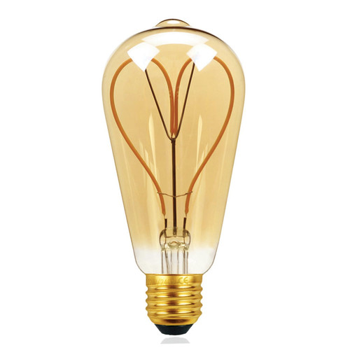 WOPARU ST21(ST64) Vintage Edison Filament Hearts Light Bulb,E26/E27 Base 4W 2300K 200lm Dimmable Antique LED Edison Bulbs,40W Equivalent Warm White - Amber Gold Glass