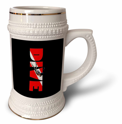 3dRose Male SCUBA diver and DIVE flag diving water sport graphic. - 22oz Stein Mug (stn_352912_1)