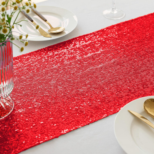 Sequin Table Runner Red,1 Pack 12 x 72 Glitter Table Runner, Red Sequin Table Cloth for Tables Sparkle Table Covers for Banquet,Wedding,Engagement,Party Decorations
