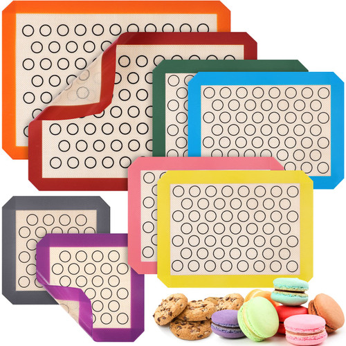 8 Pieces Macaron Silicone Baking Mats Non Stick Silicon Cookie Oven Liner Silicone Cookie Sheets for Baking, 2 Half Sheets 4 Quarter Sheets and 2 Square Sheets for Bread Pizza Pastry Cake Bake Pans