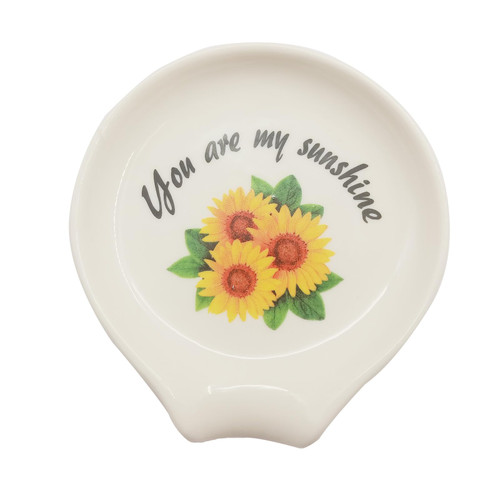 Ceramic Sunflower Spoon Rest for Stove Top, Cute Small Spoon Holder for Kitchen Counter, Yellow Sunflower Coffee Spoon Holder for Coffee Bar, Sunflower Kitchen Decor and Accessories Gifts
