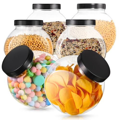 Sunnyray 6 Pcs 85 oz Clear Candy Cookie Jar Set Slanted Plastic Candy Jar Dishes with Lids Candy Containers Clear Candy Holder for Candy Buffet Party Table Kitchen Counter Home Office Storage